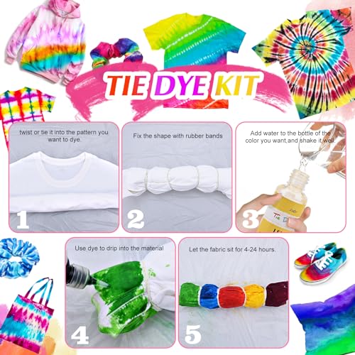 Limino Tie Dye Kit - 40 Colors Permanent Fabric Dye with Rubber Bands, Gloves, Table Cover, Apron for Kids and Adults Tie-Dye Art - All-in-1 Textile Paint Dye for DIY Shirt, Hoodie Clothing Painting - Image 5
