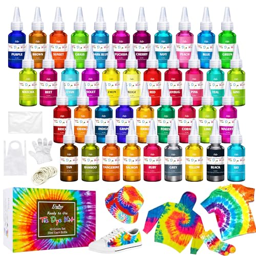 Limino Tie Dye Kit - 40 Colors Permanent Fabric Dye with Rubber Bands, Gloves, Table Cover, Apron for Kids and Adults Tie-Dye Art - All-in-1 Textile Paint Dye for DIY Shirt, Hoodie Clothing Painting - Image 1