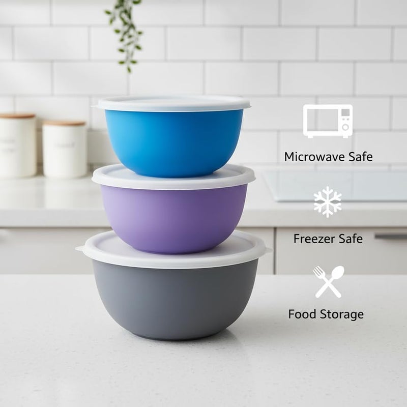 Zaib Stainless Steel Microwave Safe Mixing Bowl Set of 3 with Lid | 750 ml, 1250 ml & 2000 ml | 16, 18 & 20 cm | Multicolour | Food Storage, Reheating, Snack & Serving Bowls (3 Plain Exclusive) - Image 5