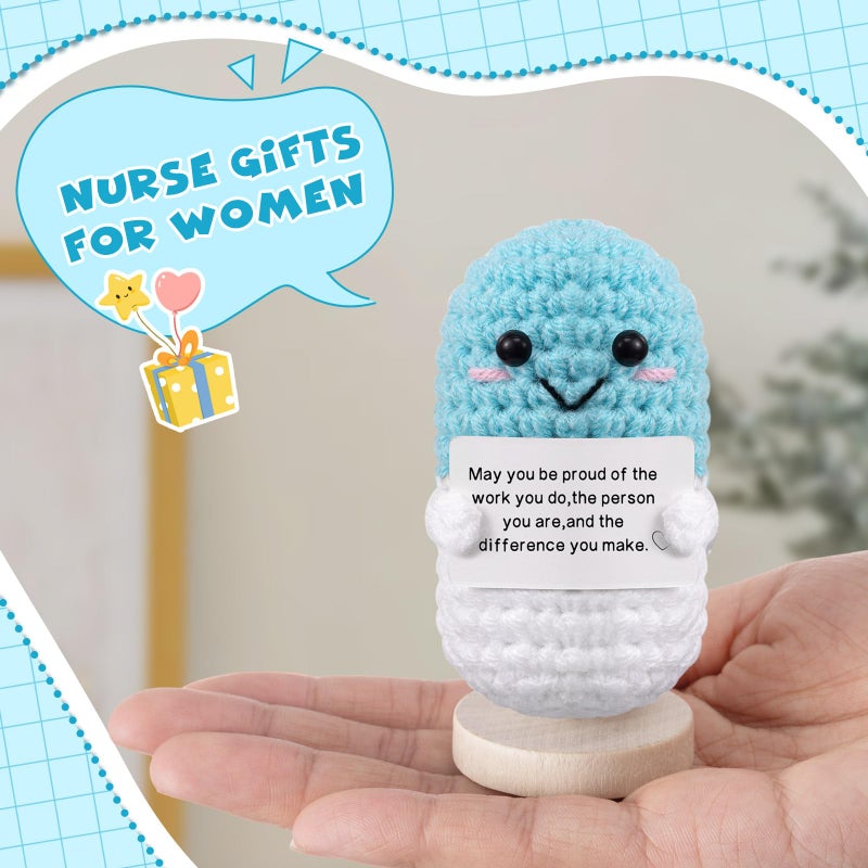 Arrowbash Nurse Gifts Pharmacist Pharmacy Crochet Pill Bottle Syringe Bandage Doll Nursing Appreciation Gift Thank You Inspirational Card for Women CRNA CNA RN LPN Decor(Pill,Blue) - Image 5