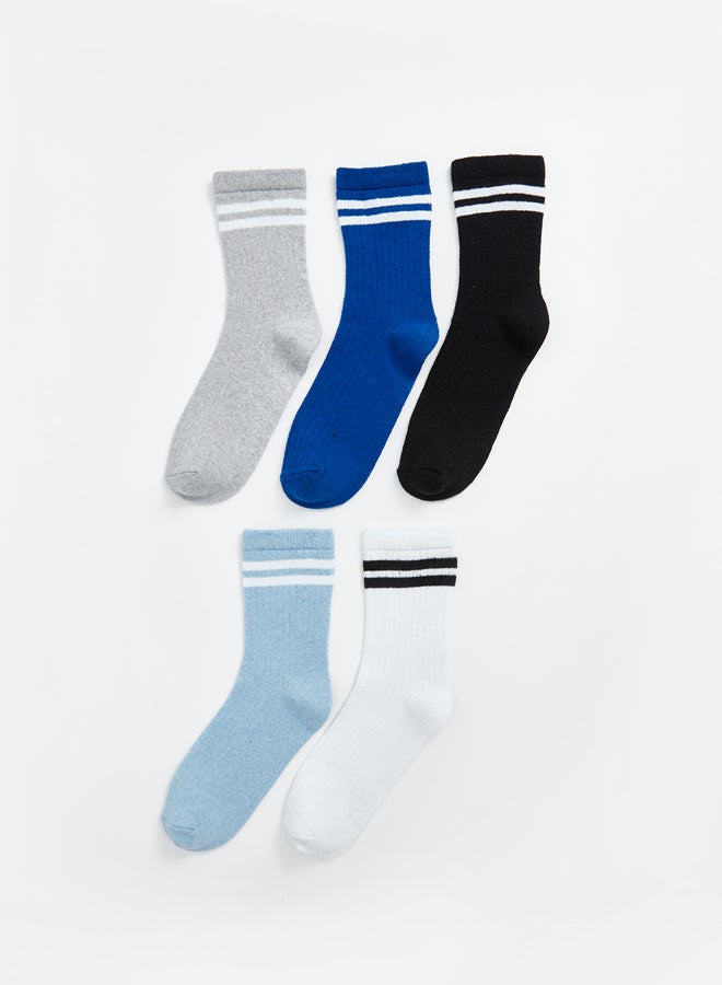LC WAIKIKI Boys' Ankle Striped Cotton Socks 5 Pack - Image 1