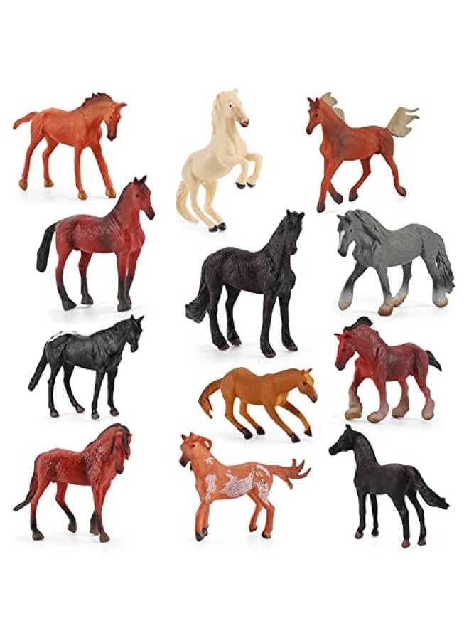 Generic - 12PCS Realstic Mini Horse Figurines Toy Palyset Arabian Horse Hannover Horse Morgan Stallion Solid Steed Model Set Early Educational Cognitive Toy for Kids - Image 1