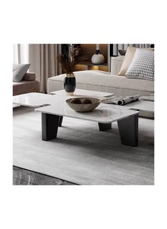 Neo Front Neo Front Modern Black and White Marble Coffee Table with Solid Wood Columns and Ash Veneer  JA226 140 * 80 * 34 cm  - Image 2