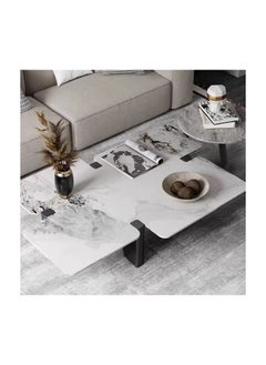 Neo Front Neo Front Modern Black and White Marble Coffee Table with Solid Wood Columns and Ash Veneer  JA226 140 * 80 * 34 cm  - Image 4