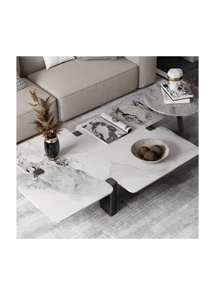 Neo Front Neo Front Modern Black and White Marble Coffee Table with Solid Wood Columns and Ash Veneer  JA226 140 * 80 * 34 cm  - Image 4