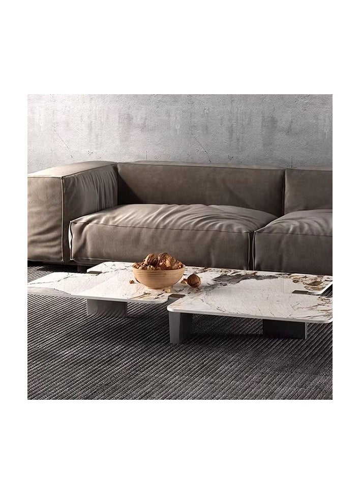 Neo Front Neo Front Modern Black and White Marble Coffee Table with Solid Wood Columns and Ash Veneer  JA226 140 * 80 * 34 cm  - Image 5