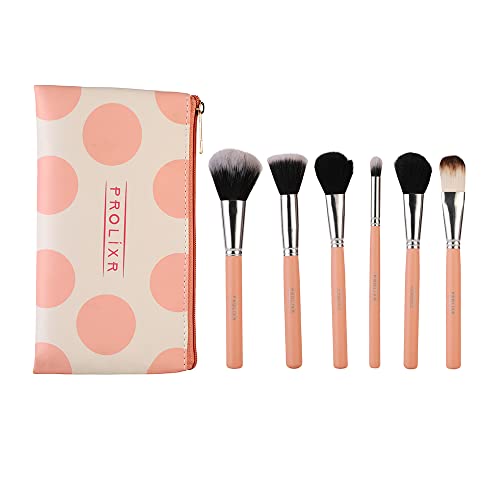 Prolixr Professional Face Makeup Brush Set - With Prolixr's Pink Pouch - For Foundation, Contour, Blush, Concealer - Synthetic Makeup Brushes - Vegan & Cruelty Free - 6 Pieces - Image 1