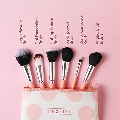 Prolixr Professional Face Makeup Brush Set - With Prolixr's Pink Pouch - For Foundation, Contour, Blush, Concealer - Synthetic Makeup Brushes - Vegan & Cruelty Free - 6 Pieces - Image 2