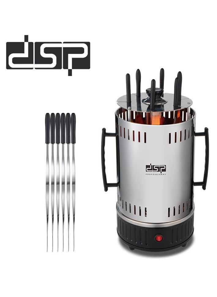 دي اس بي شواية كهربائية منزلية بدون دخان للاستخدام الداخلي والخارجي – 1000 واط، من الفولاذ المقاوم للصدأ، تدوير تلقائي 360°، أنبوب تسخين زجاجي، 12 سيخ شواء مع أنبوب إضافي – سهلة التنظيف وتشغيل بزر واحد - Image 1