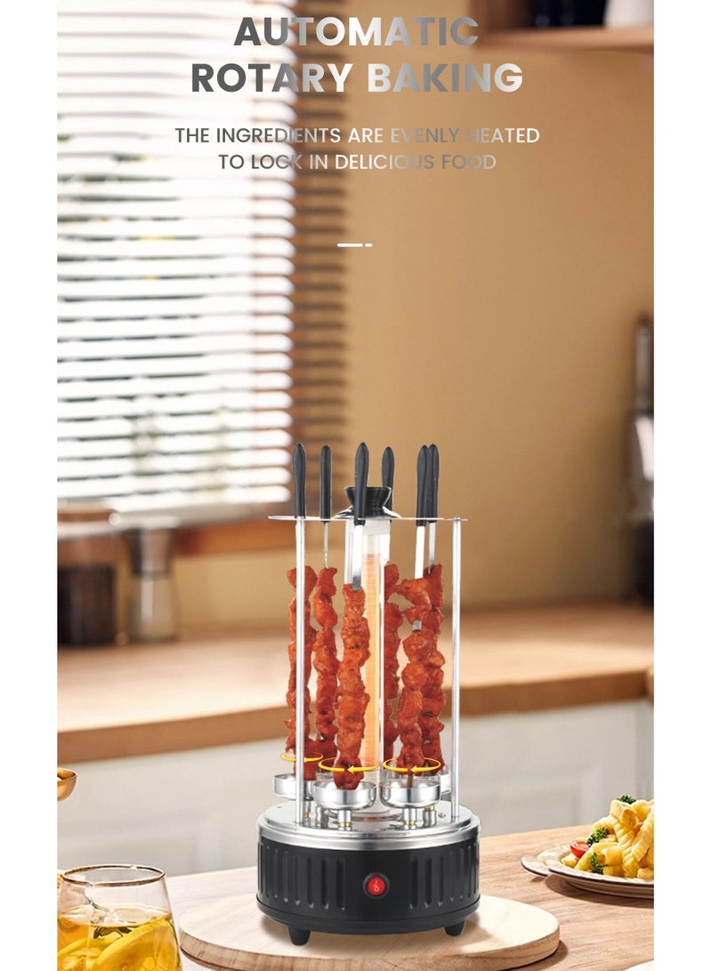 دي اس بي شواية كهربائية منزلية بدون دخان للاستخدام الداخلي والخارجي – 1000 واط، من الفولاذ المقاوم للصدأ، تدوير تلقائي 360°، أنبوب تسخين زجاجي، 12 سيخ شواء مع أنبوب إضافي – سهلة التنظيف وتشغيل بزر واحد - Image 2