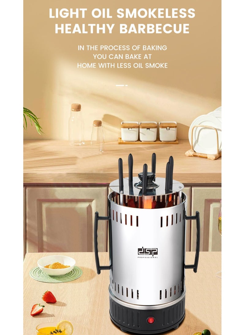 دي اس بي شواية كهربائية منزلية بدون دخان للاستخدام الداخلي والخارجي – 1000 واط، من الفولاذ المقاوم للصدأ، تدوير تلقائي 360°، أنبوب تسخين زجاجي، 12 سيخ شواء مع أنبوب إضافي – سهلة التنظيف وتشغيل بزر واحد - Image 3