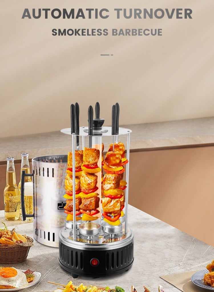 دي اس بي شواية كهربائية منزلية بدون دخان للاستخدام الداخلي والخارجي – 1000 واط، من الفولاذ المقاوم للصدأ، تدوير تلقائي 360°، أنبوب تسخين زجاجي، 12 سيخ شواء مع أنبوب إضافي – سهلة التنظيف وتشغيل بزر واحد - Image 4