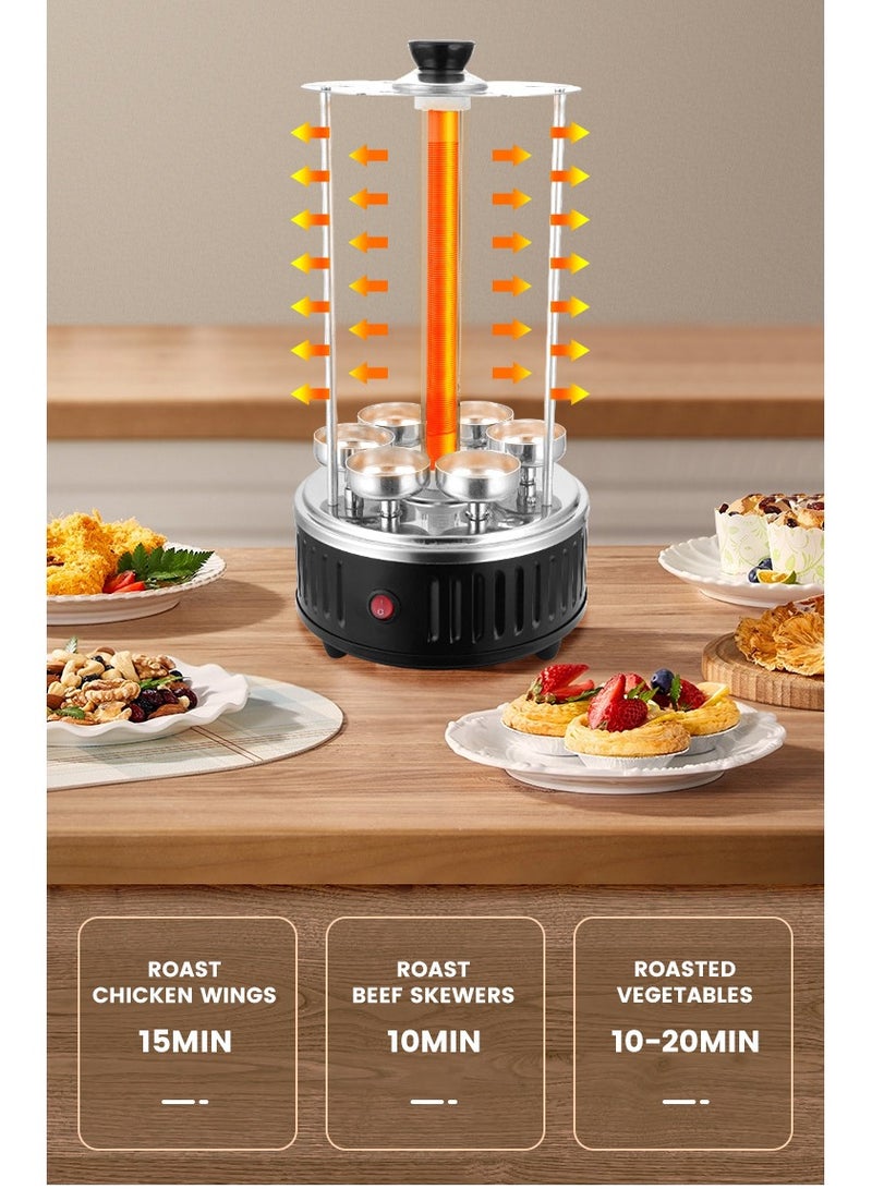 دي اس بي شواية كهربائية منزلية بدون دخان للاستخدام الداخلي والخارجي – 1000 واط، من الفولاذ المقاوم للصدأ، تدوير تلقائي 360°، أنبوب تسخين زجاجي، 12 سيخ شواء مع أنبوب إضافي – سهلة التنظيف وتشغيل بزر واحد - Image 5