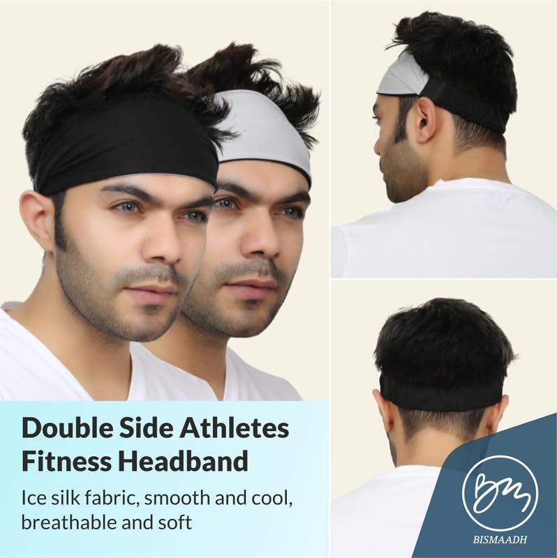 BISMAADH Lightweight Reversible Headband Workout Sweatbands for Men & Women | Gym Equipment | Running, Yoga, Cycling, Tennis, Cricket, Badminton | Sports Unisex Hair Band - Image 3