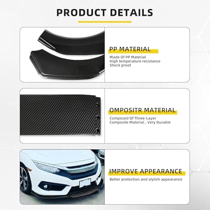 DREAMOTOR Universal Car Front Bumper Lip Spoiler Splitter Front Bumper Lip Splitter Body Kit Compatible with Honda Civic Accord Chevy Silverado Dodge Durango Corvette C8 C7 Cadillac Nissan Altima Ford - Image 4