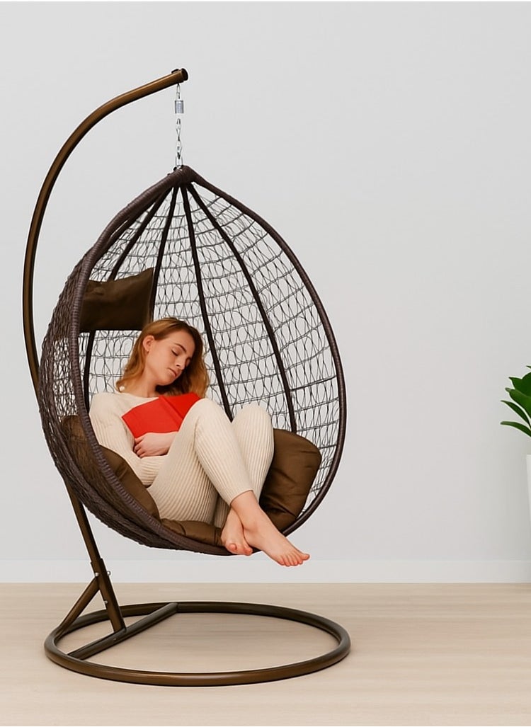 KARNAK Karnak Floral Hanging Egg Chair with Stand – Indoor Lounge Swing Chair with Cushions – Brown Frame with Floral Print  - Image 2