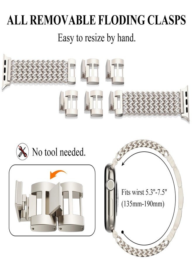 WINGLE Compatible for Apple Watch Band Women Series 11/10 42mm 41mm 40mm 38mm SE 3/2/1 Dressy Stainless Steel Metal Chain Strap Designer Link Bracelet Wristband for iWatch 9 8 7 6 5 4 3 2 1, Starlight - Image 4