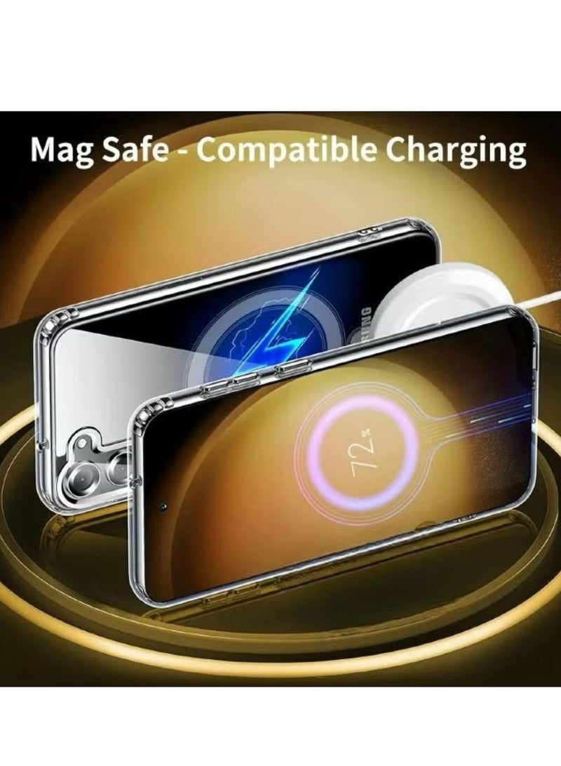 Magnetic Samsung Galaxy S24, Magnetic Case, Compatible with MagSafe Wireless Charging, Anti-Scratch Bumper Cover (Clear), TPU - PC - Image 2