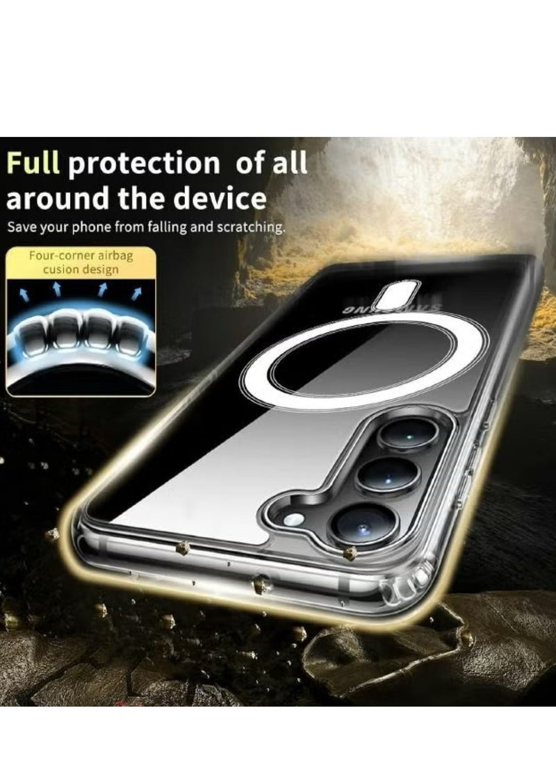 Magnetic Samsung Galaxy S24, Magnetic Case, Compatible with MagSafe Wireless Charging, Anti-Scratch Bumper Cover (Clear), TPU - PC - Image 5