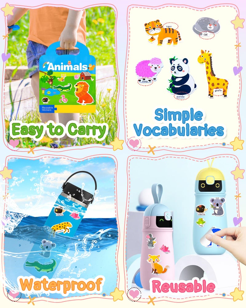 Benresive Puffy Reusable Sticker Books For Toddlers 2-4 Year  Fun Sticker Books For Toddlers 1-3  Toddler Sticker Book Age 2-4  34 Pcs Toddler Travel Toys Acticities Gifts - Animals Sticker Book - Image 5