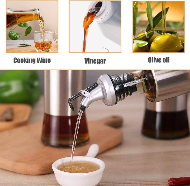 Baskety Glass Oil Dispenser with Steel Cover Seasoning Bottle/Glass Oil Bottle Leakproof Oiler Tank Household Stainless Steel Condiment Dispenser Steel 500ml (2) - Pack of 2 - Image 4