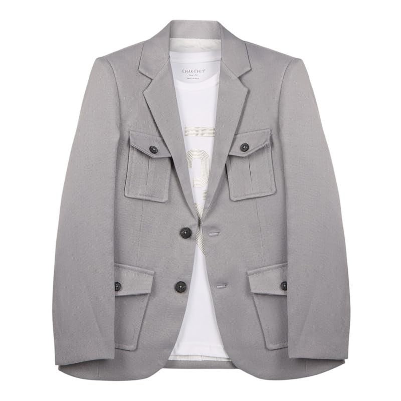 CHARCHIT Boys Regular Fit Grey Blazer and T-Shirt Set - Image 1