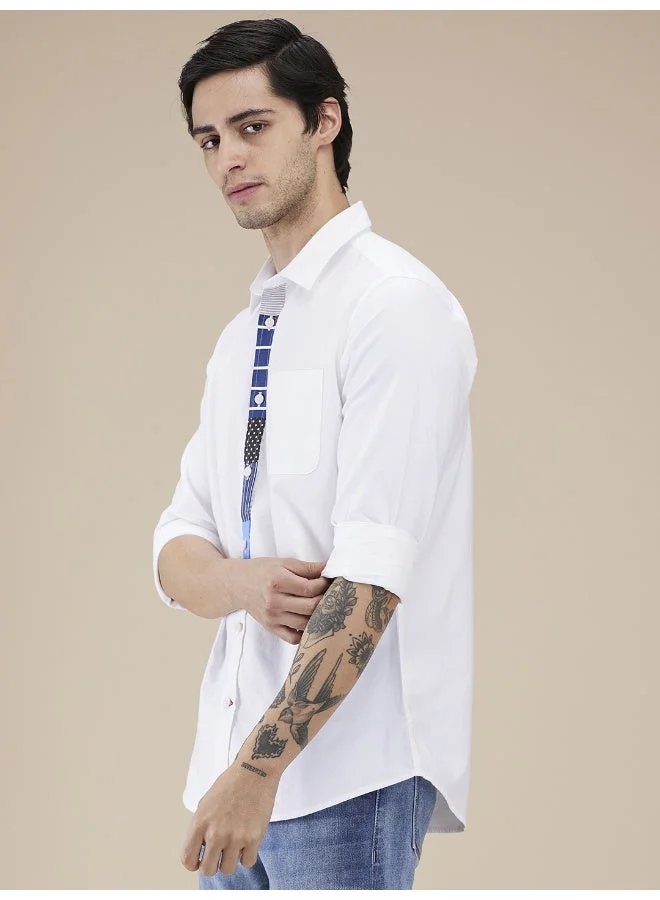 بيينغ هيومان Mens White Collared Long Sleeve Shirt