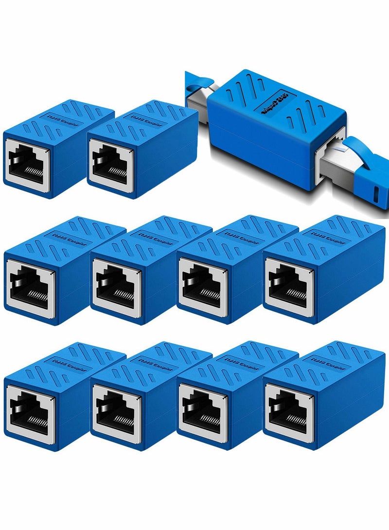 KASTWAVE RJ45 Coupler 10 Pack in Line Coupler Cat7 Cat6 Cat5 Cat5e Ethernet Network Cable Extender Adapter Female to Female Support 100BASE TX Blue  - Image 1