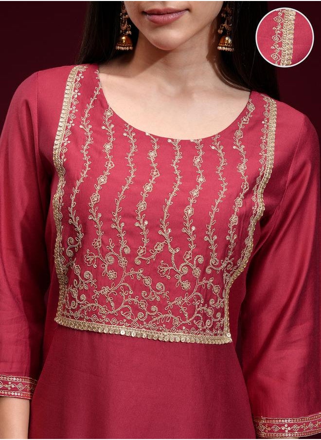 Vishudh Floral Embroidered Yoke Design Sequinned Straight Kurta by Styli  - Image 5