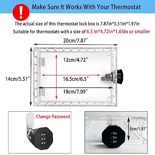 Young Dance Universal Thermostat Combination Lock Box, Clear Large Thermostat Guard for Wall Thermostats, Thermostat Cover Fits Thermostats 6.5 "H x 4.72 "W x 1.97 "D or Smaller (1 Set) - Image 2
