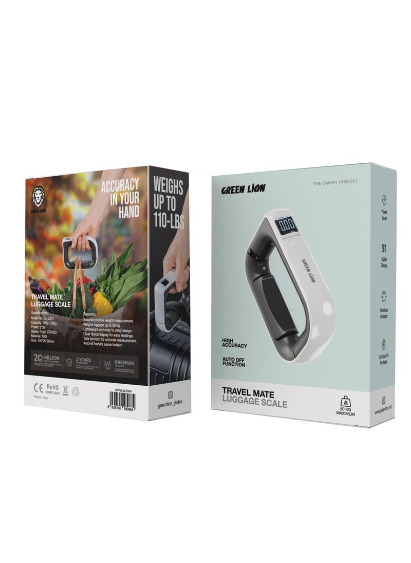 GREEN LION - Travel Mate Luggage Scale / High Accuracy / Auto Off Function / Power Saver / Digital Display / Overload Indicator / Compact & Portable / Lightweight / Easy to Carry Design - White - Image 1