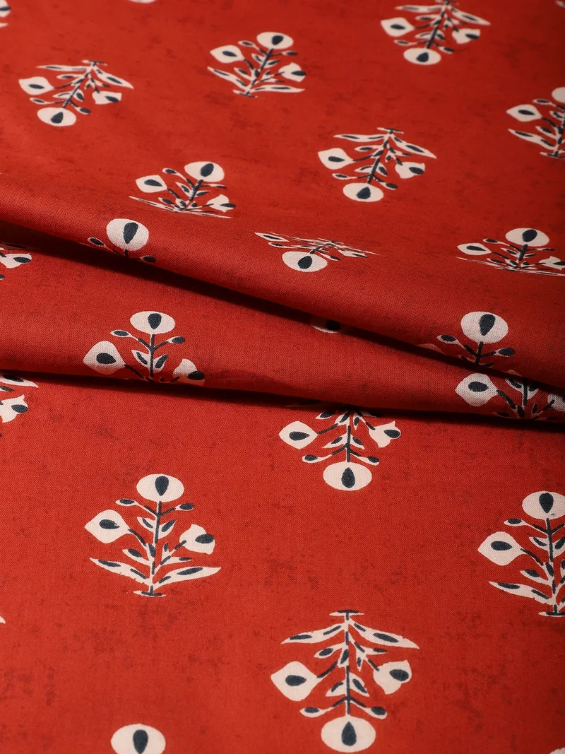 AKS Rustic Terracotta Block Print Fabric for Crafts
