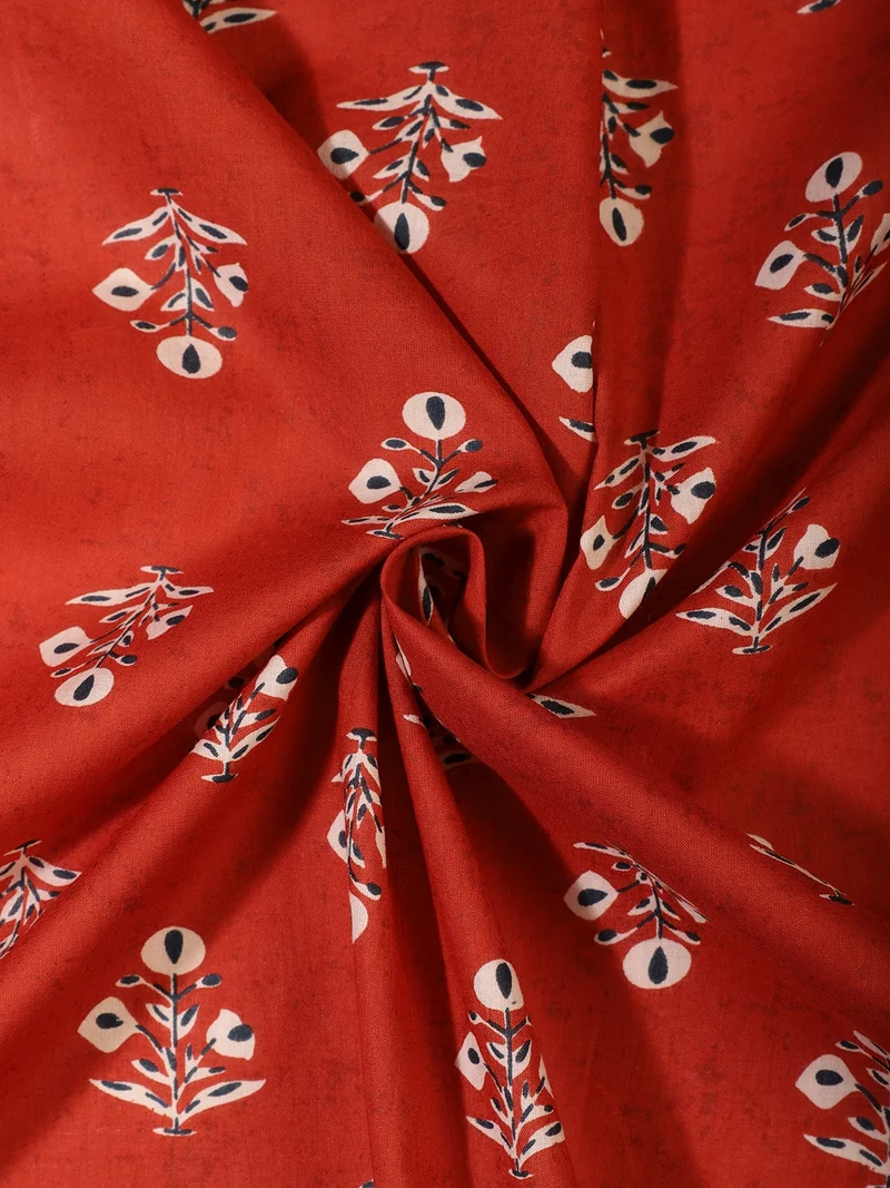 AKS Rustic Terracotta Block Print Fabric for Crafts