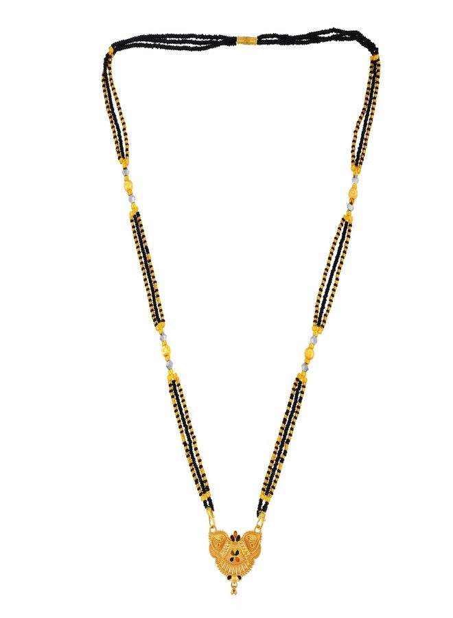 DULCI Exquisite Gold-Plated Brass Mangalsutra Pendant with Black Beaded Chain Traditional Indian Jewelry - Image 3