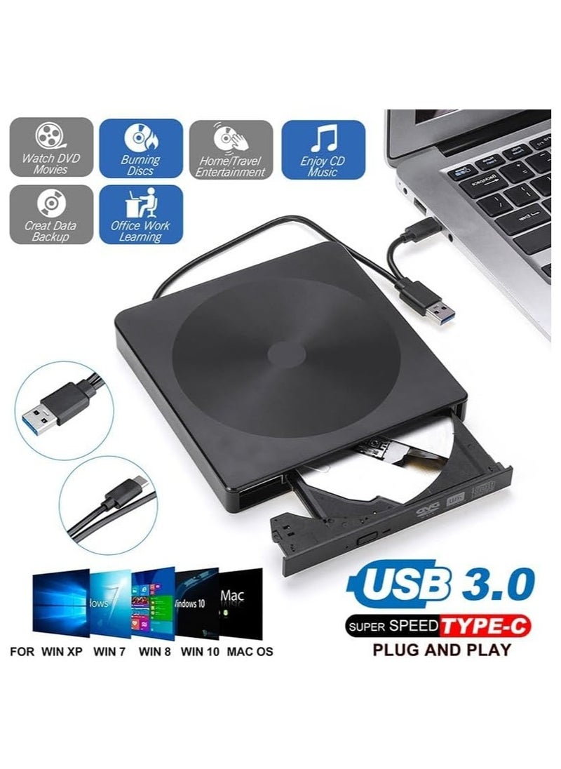 GUDOO External DVD Drive, External CD/DVD Drive for Laptop, DVD Player with USB 3.0 and Type-C, CD Reader for Laptop, Desktop, Mac, Macbook, IOS, Windows 10/8/7/XP and Linux  - Image 2