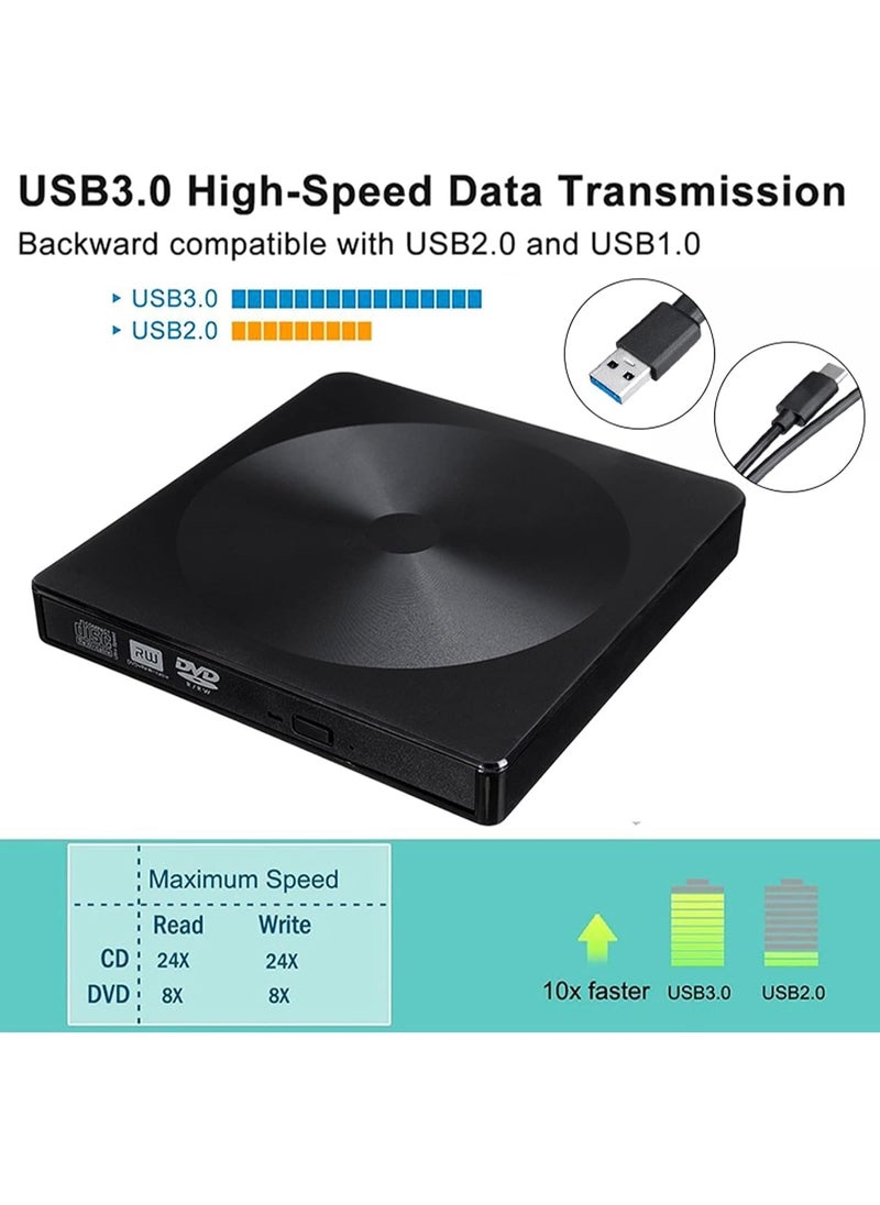 GUDOO External DVD Drive, External CD/DVD Drive for Laptop, DVD Player with USB 3.0 and Type-C, CD Reader for Laptop, Desktop, Mac, Macbook, IOS, Windows 10/8/7/XP and Linux  - Image 3