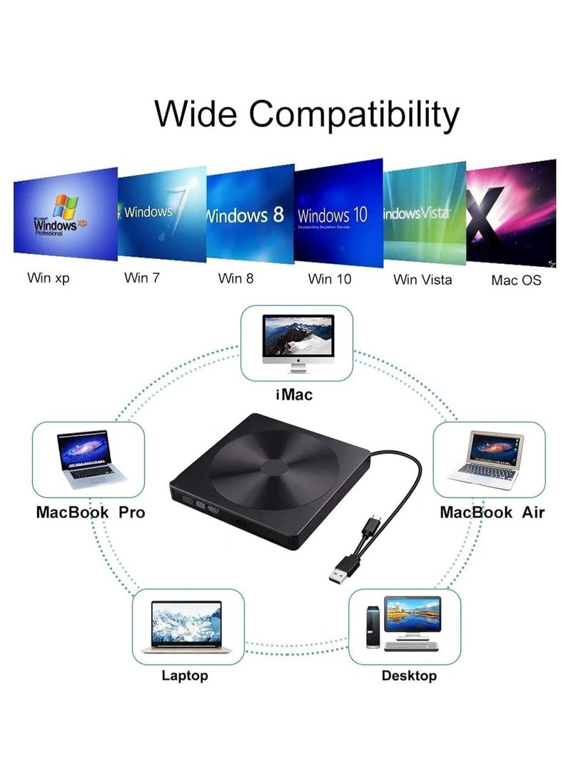 GUDOO External DVD Drive, External CD/DVD Drive for Laptop, DVD Player with USB 3.0 and Type-C, CD Reader for Laptop, Desktop, Mac, Macbook, IOS, Windows 10/8/7/XP and Linux  - Image 5