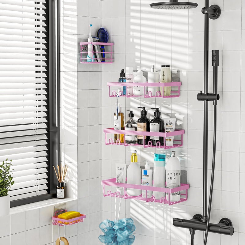 Moforoco Pink 5 Pack Shower Caddy Shelf Formersers Rack Self Reshesive Black Bathorting Storage Organization Home No Drilling Insid - Image 2