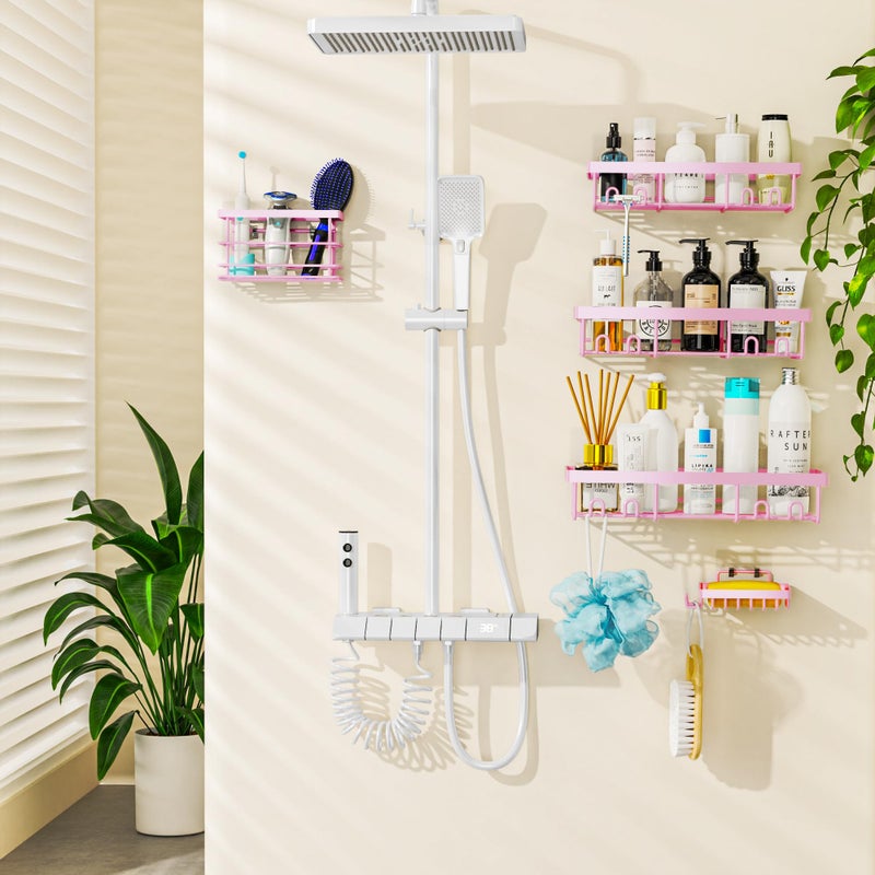 Moforoco Pink 5 Pack Shower Caddy Shelf Formersers Rack Self Reshesive Black Bathorting Storage Organization Home No Drilling Insid - Image 3