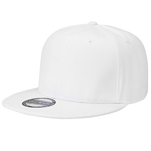Falari Snapback Hat Cap Hip Hop Style Flat Bill Blank Solid Color Adjustable Size G201-05-White - Image 1