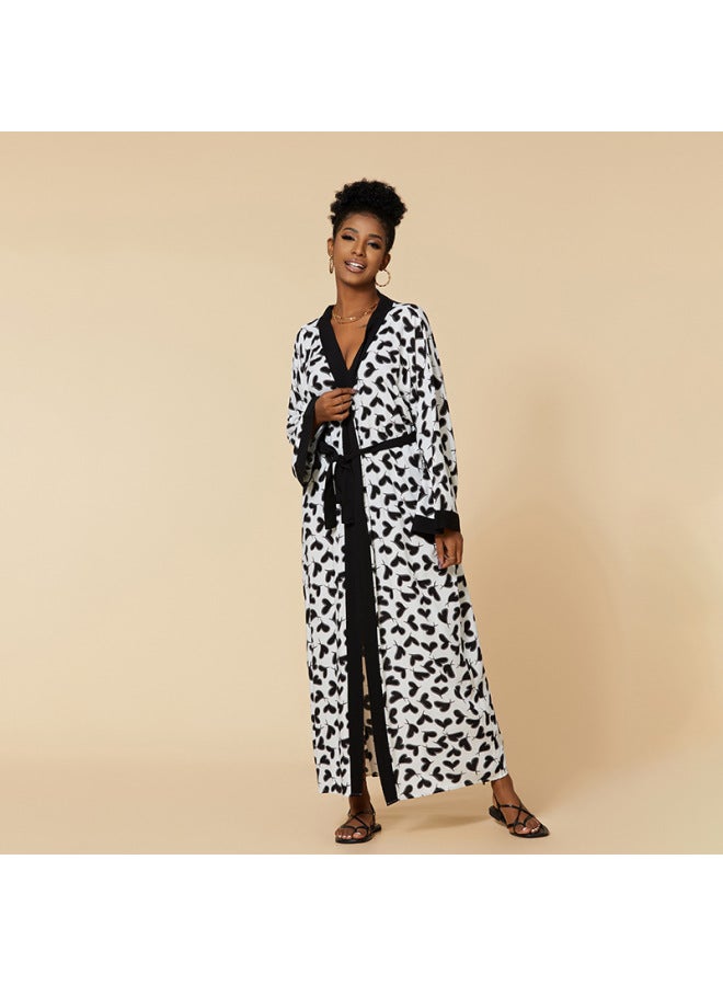Loquat 2023 And Beach Blouse Cotton Zebra Cardigan Holiday Bikini Swimsuit Women's Beach Skirt-Color:78733-5 White Bottom Love- - Image 1
