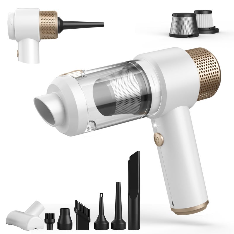 Vizeusvac Car Vacuum Cleaner, 16000PA Mini Car Vacuum Cordless Powerful, 7 in 1 Portable Handheld Vacuum Cordless with LED Light, Dual Filters, One-Touch Empty for Pet Hair, Home, Office - Image 1