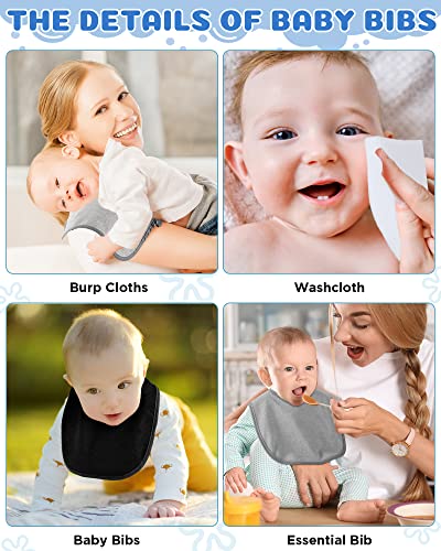 JaGely 30 Pcs Baby Drool Bibs for Boys Girls Multicolor Cotton Waterproof Feeder Newborn Teething and Drooling (White,Light Gray,Black) - Image 4
