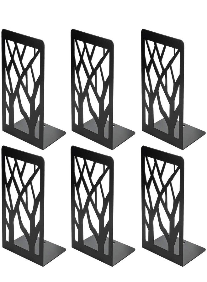 MaxGear Book Ends Tree Design Modern Bookends for Shelves, Non-Skid Bookend, Heavy Duty Metal Book Stopper for Books/CDs, Decorative Book Shelf for Home, 7 x 4.7 x 3.5”, Black (3 Pair/6 Pieces, Large) - Image 1