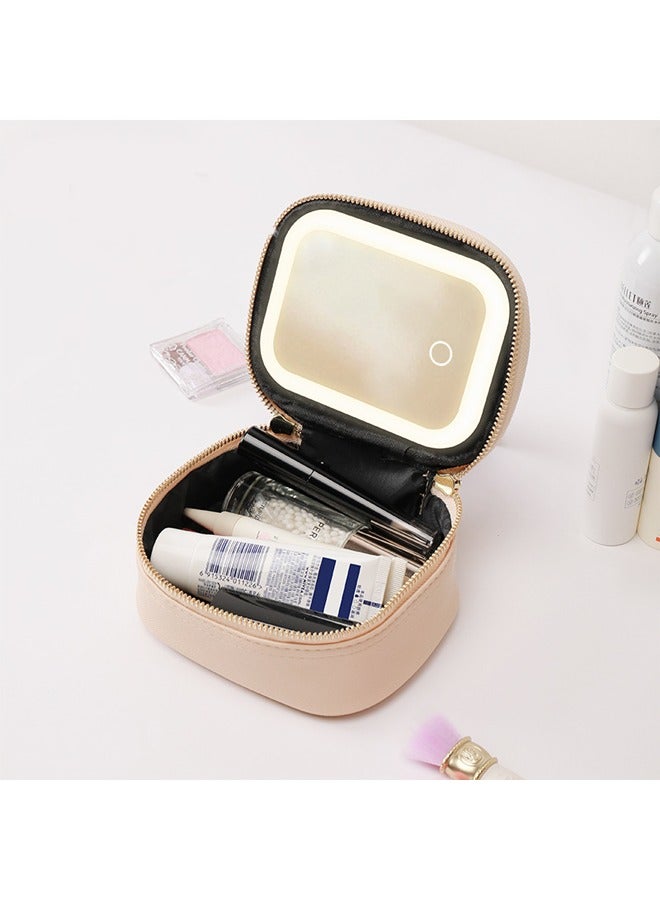 عام حقيبة مستحضرات التجميل مع إضاءة LED، شريط إضاءة صغير ومحمول، مرآة، حقيبة قابلية لإعادة الشحن ومحمولة للسفر وتخزين مستحضرات التجميل - Image 1