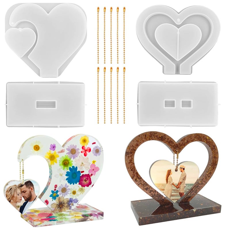 FineGood 2 Set 3D Photo Frame Resin Molds, FineGood Heart Shape Silicone Molds for Resin, DIY Personalised Picture Frame Epoxy Resin Moulds Art Craft for Wedding Home Decor - Image 1