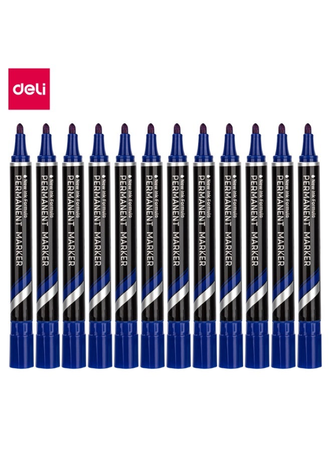 DELI EU10030 DUAL TIP PERMANENT MARKER  BLUE (1x12)