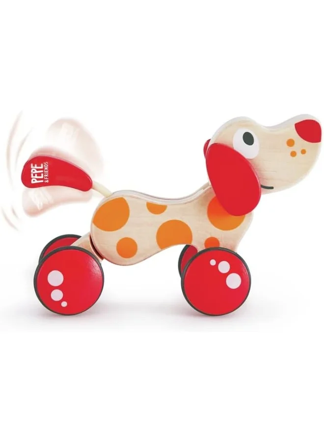 Hape Walk-A-Long Puppy Wooden Pull Toy For Toddlers | Sit, Stand, Roll | Award-Winning Toy With Rubber Wheels | Promotes Fine Motor Skills, Creativity, And Storytelling | Durable And Imaginative Play