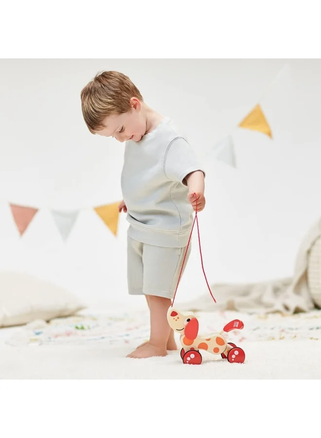 Hape Walk-A-Long Puppy Wooden Pull Toy For Toddlers | Sit, Stand, Roll | Award-Winning Toy With Rubber Wheels | Promotes Fine Motor Skills, Creativity, And Storytelling | Durable And Imaginative Play