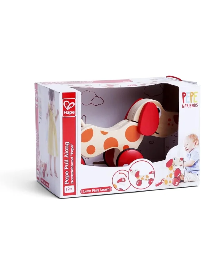 Hape Walk-A-Long Puppy Wooden Pull Toy For Toddlers | Sit, Stand, Roll | Award-Winning Toy With Rubber Wheels | Promotes Fine Motor Skills, Creativity, And Storytelling | Durable And Imaginative Play